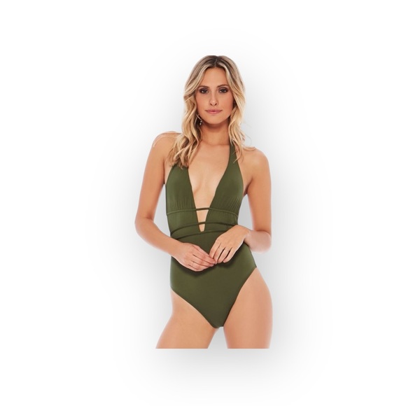 L*Space ☼ Pamela Plunging Strappy Open Back One Piece Swimsuit ☼ Olive Green 10 - Picture 3 of 17